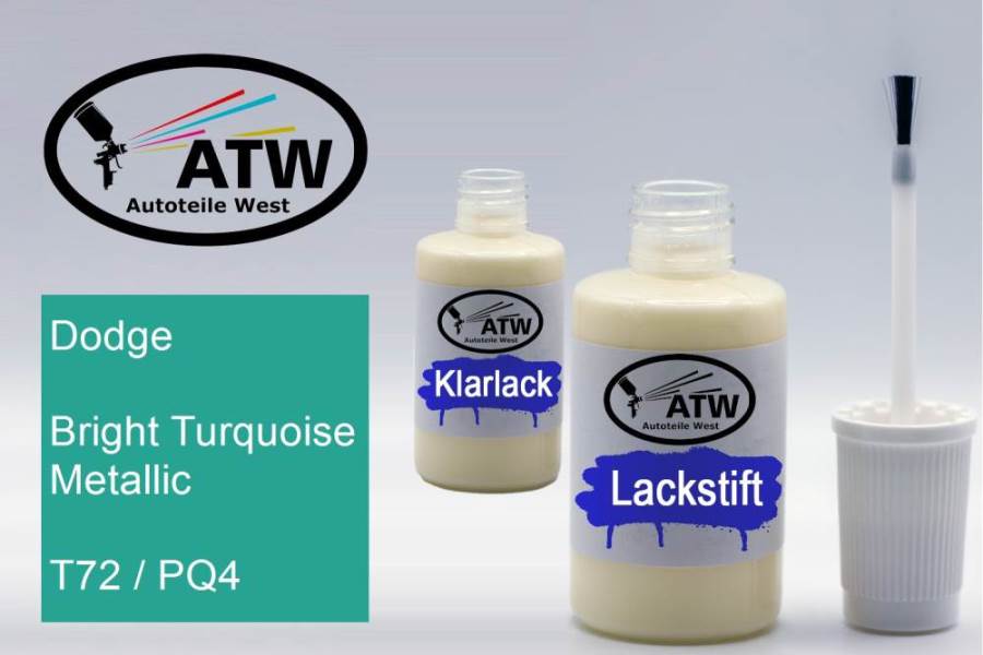 Dodge, Bright Turquoise Metallic, T72 / PQ4: 20ml Lackstift + 20ml Klarlack - Set, von ATW Autoteile West.